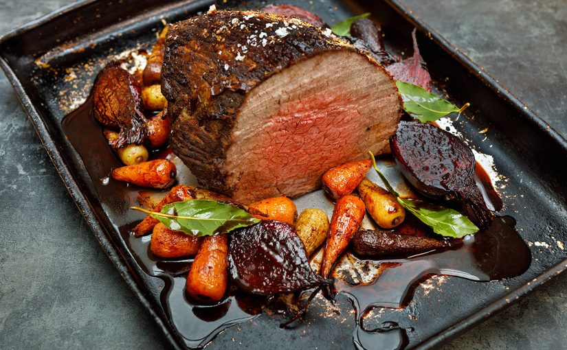 Roast Wagyu Beef with Shallots, Carrots, Beetroots and Rioja Red Wine Sauce